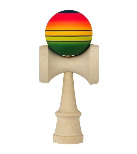 Jucarie Interactiva Kendama, Flippy, Kendama Original Super Sticky din Lemn, 18 cm, Joc de Indemanare pentru Copii si Adulti, Model Gradient Rosu Galben Verde
