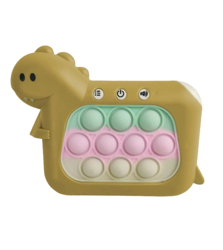 Jucarie Interactiva Pop It Whack A Mole, Flippy, Tip Consola, Anti-Stres, 4 Moduri de Joc, din ABS si Silicon, +3 Ani, Model Dinozaur, Galben