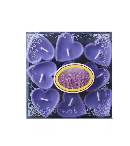 Set 9 Lumanari in Forma de Inima, Flippy, pentru Ziua Indragostitilor, Aroma de Lavanda, Ardere 3.5 h, din Parafina, 4 x 2 cm, Mov