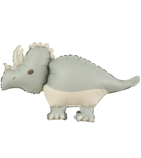 Balon din Folie Metalizata, Flippy, Figurina Animata, Model Dinozaur, 69 x 40 cm, Ambalaj Individual, Pai Inclus, Umflare cu Aer sau Heliu, Gri