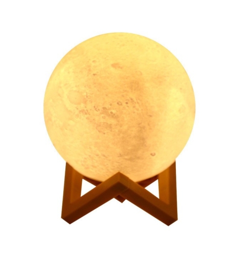 Lampa de veghe luna 3D Moon Light, lumina LED alb cald, alimentare baterii, fara acumulator, stand din plastic inclus, 12 cm, Flippy