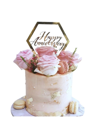 Decoratiune Topper pentru Tort, Flippy, Model Hexagon Scris Happy Birthday, Tematica Aniversare, Auriu