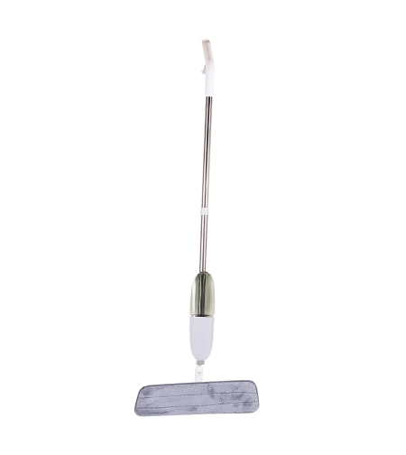 Mop plat, Flippy, cu pulverizator, pentru uz casnic, plastic, rezerva de mop din microfibra, 125x40 cm, Alb/Mov