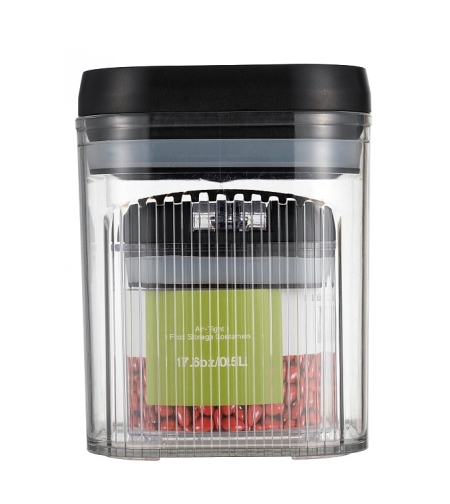 Cutii de Depozitare Alimente, Flippy, Set din 2 Cutii de Tip Container de 0.5 si 1.3 l, Recipiente pentru Cereale in Bucatarie, Transparente cu Capac Negru