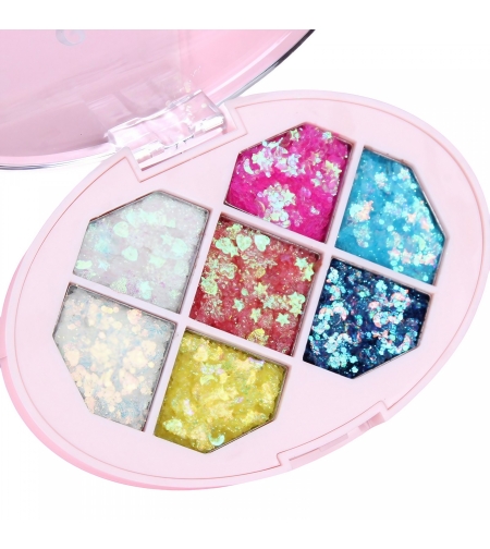 Paleta cu Glitter, Flippy, Varianta 1, 7 Nuante, Pentru Corp si Par, 50 g, Rezistent la Apa, 9.8 x 6.8 cm, Multicolor