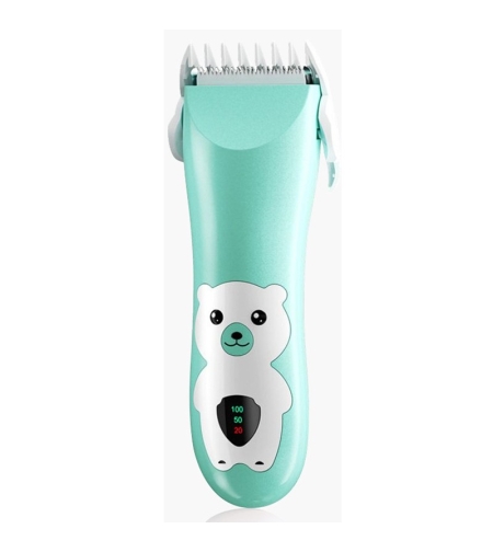 Masina De Tuns Bebelusi si Copii, Flippy, Display Digital, Lame Cermice si Inox, Fara Fir, Functie Anti Taiere, Silentios, 50 W, Rezistent la Apa, 2 Accesorii, Incarcator USB, Model Ursulet, Verde