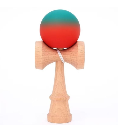 Jucarie Interactiva Kendama, Flippy, Kendama Original Super Sticky din Lemn, 18 cm, Joc de Indemanare pentru Copii si Adulti, Model Gradient Rosu Verde