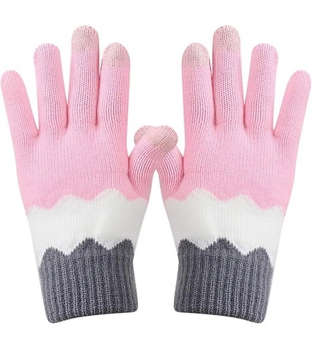 Manusi de Dama, Flippy, Model Ondulat, Functie Touchscreen (ecran tactil), Material Acril Tricotat, Manseta Elastica, Interior Catifelat, Marime Universala, Roz/Gri