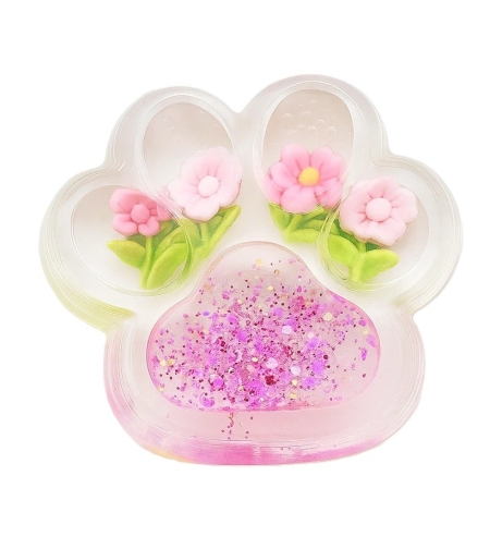 Jucarie Antistres Squishy, Flippy, Labuta de Pisica Pufoasa, cu Revenire Lenta, 7 x 6.5 cm, Model Flori 1, Transparent