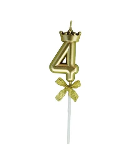 Lumanare pentru Tort Cifra 4, Model Coroana, Gold, Flippy, Party