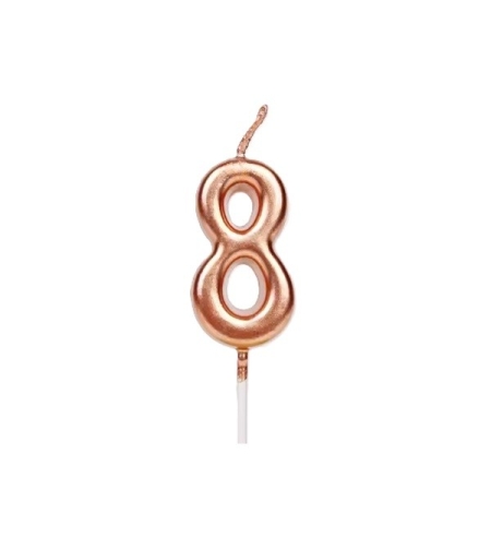 Lumanare de Tort, Flippy, Model Cifra 8, Party, 4.5 x 2.5 cm, din Parafina, Rose Gold