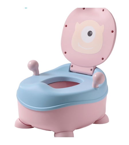 Olita pentru Copii, Flippy, +6 luni, Compartiment Detasabil, cu Capac, Antiderapanta, din Plastic, Colac Moale, Model Animat Ciclop, cu Maner, 33 x 21 x 45 cm, Albastru/Roz