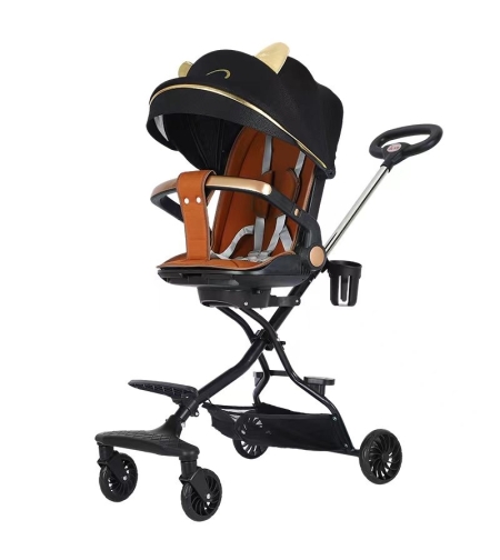 Carucior Sport Flippy 3in1, 6-36 Luni, Reversibil, Pliabil, Tavita pentru Masa, Pozitie de Somn, Centura de Siguranta, Roti 360, Suport Pahar, Copertina pentru Soare, 32x63x95cm, Negru, Model Pisicute