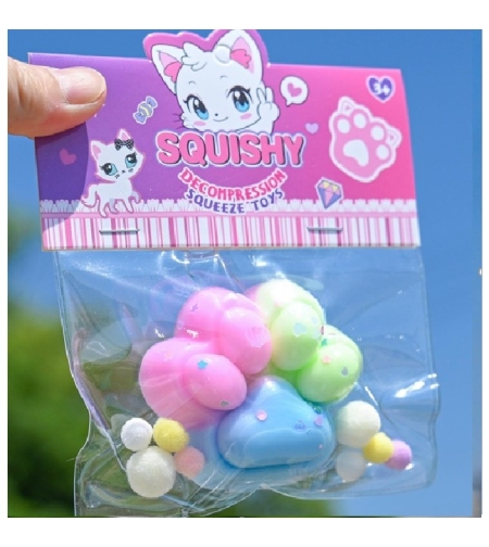 Jucarie Antistres Squishy, Flippy, cu Revenire Lenta, Labuta de Pisica Pufoasa, 7.5 cm, Ambalaj Transparent, Model 27057, Multicolor