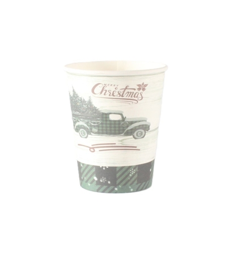 Set 10 Pahare, Flippy, Imprimeu Masina de Craciun, din Carton, 250 - 300 ml, 7.5 x 8.4 x 5.3 cm, Multicolor