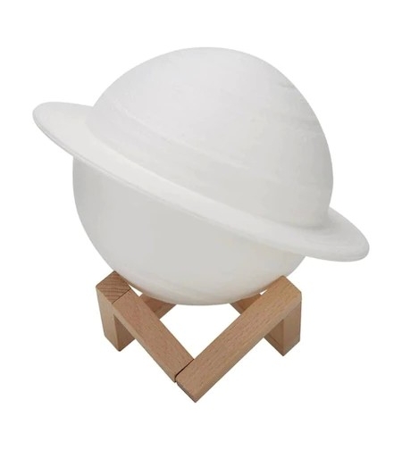 Lampa de veghe in forma de Saturn 3D Saturn Light, alimentare baterii, stand plastic inclus, 15 cm, Flippy, Alb Cald