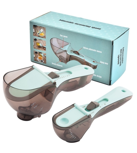 Set 2 Cupe Gradate pentru Bucatarie, Flippy, Cupe de Masurat Reglabile, Ergonomic, Confortabil, pentru Lichide si Solide, Volum ajustabil 5-30ml, 30-130ml, Culoare Albastru