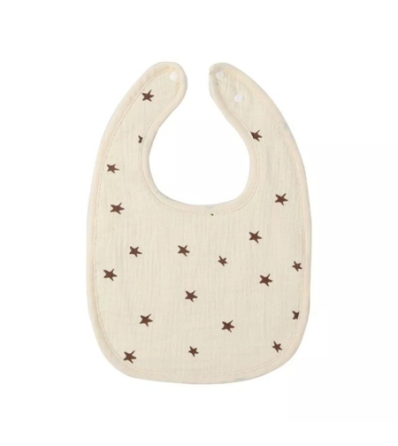 Baveta in Forma de U, Flippy, din Bumbac, pentru Copii 0-12 Luni, Rezistenta la Apa, cu Capse, Model cu Stelute,  21x30 cm, Crem