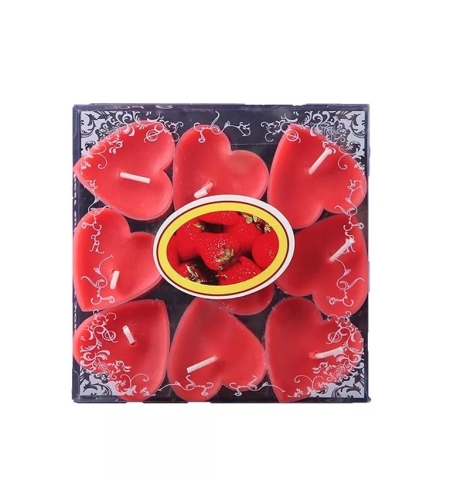 Set 9 Lumanari in Forma de Inima, Flippy, pentru Ziua Indragostitilor, Aroma de Capsuni, Ardere 3.5 h, din Parafina, 4 x 2 cm, Rosu