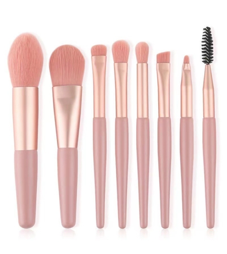 Mini set portabil 8 pensule de machiaj Roz, Flippy