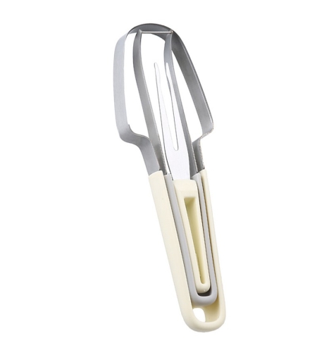 Taietor Decojitor pentru Pepene, Flippy, pentru Legume si Fructe, Multifunctional, Set din 3 Parti, Otel Inoxidabil si Plastic PP, 22.5 x 7 cm Galben
