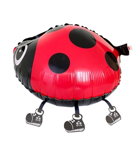 Balon din Folie Metalizata, Flippy, Figurina Animata, Model Buburuza, 46x31 cm, Ambalaj Individual, Pai Inclus, Umflare cu Aer sau Heliu, Rosu-Negru