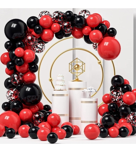 Baloane decorative pentru Nunta, Zi de Nastere, Evenimente, Flippy, Arcada Set din 124 baloane, din latex, baloane cu confetii, Negru Rosu