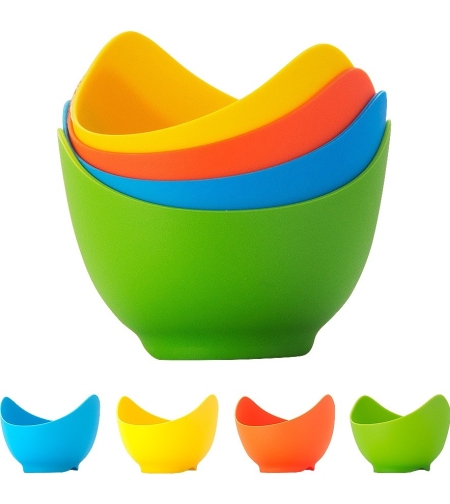 Set 4 forme pentru oua posate Flippy, din silicon rezistent la temperatura mare, usor de utilizat, multicolor
