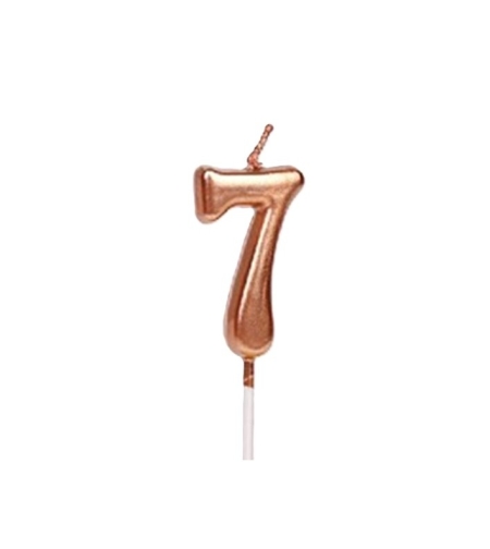 Lumanare de Tort, Flippy, Model Cifra 7, Party, 4.5 x 2.5 cm, din Parafina, Rose Gold