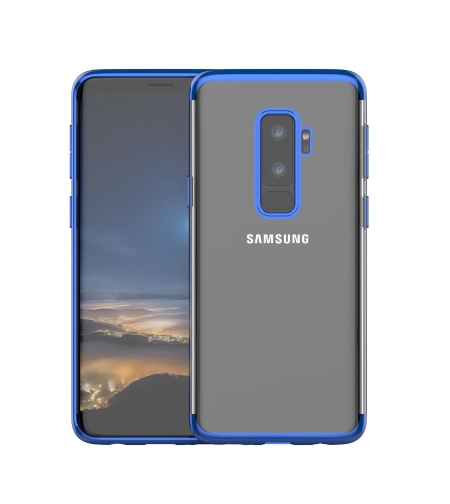 Husa Samsung Galaxy S9 Plus Transparent cu Margini Albastre