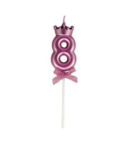 Lumanare Cifra 8, Flippy, Model Coroana cu Fundita, Pentru Tort, 6 x 2.5 cm Mov