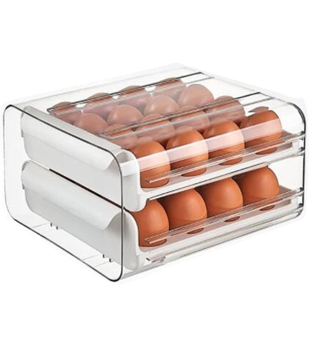 Suport pentru Oua, Flippy, Strat Dublu, Capacitate 32 de Oua,  23.5x21.5 cm, din Plastic, Alb
