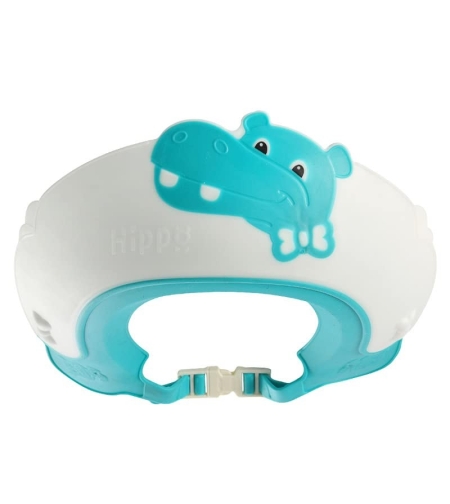 Viziera de Protectie Baie Pentru Copii, Fippy, Model Hipopotam, Dimensiune ajustabila, Durabil, Usor de curatat, Impotriva Samponului, pentru Ochi si Urechi, TPE+PP, 22x21 cm, Albastru