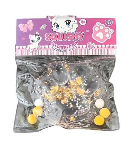 Jucarie Antistres Squishy, Flippy, cu Revenire Lenta, Model Cat Paw, 12.5x10.5 cm, 220g, Squeeze Pinch Family, Ambalaj Transparent, Culori Diferite