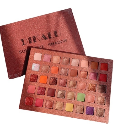 Paleta de farduri cu 40 de culori pigmentate, Roz cu sclipici,  Flippy