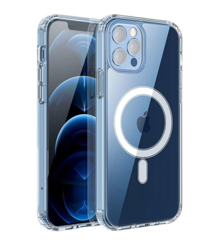 Husa protectie Flippy pentru iPhone 14 Pro Mag Safe, 2 in 1 incarcare si magnet, Silicone, Transparenta