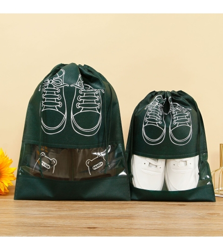 Sac depozitare incaltaminte, pentru voiaj sau depozitare, rezistent la praf, compatibil cu masina de spalat, 27 x 36 cm, verde inchis