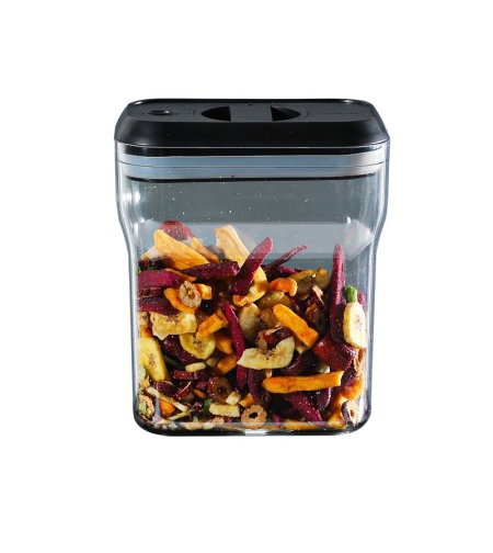 Recipient din Plastic, Flippy, pentru Alimente/Obiecte, Inchidere Ermetica Rotire 90 grade, 2l, 20.5 x 10.5 x 27 cm, Transparent