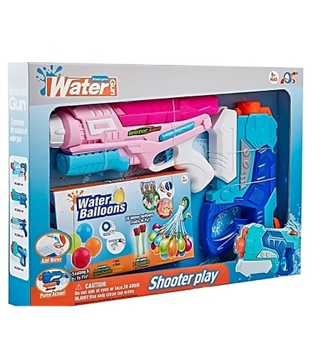 Set 2x Pistol cu Apa pentru Copii, Flippy, 6ani+, cu baloane de apa, Albastru + Roz, 1x 600 ML +  1x 550 ML