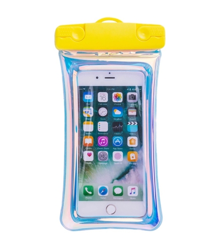 Husa subacvatica Holografica Waterproof Flippy, Snowproof, Universala, Impermeabila, cu Snur, pentru telefon sau documente, Galben