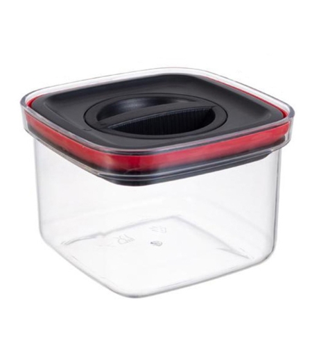 Cutie de Depozitare Alimente, Flippy, Cutie de tip Container, Recipient pentru Cereale in Bucatarie, S 11.5 x 11.5 x 8 cm, volum 600 ml, Transparenta cu Capac Negru
