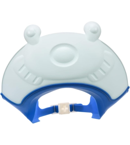 Viziera de Protectie Baie Pentru Copii, Fippy, Model Broasca, Dimensiune ajustabila, Durabil, Usor de curatat, Impotriva Samponului, pentru Ochi si Urechi, TPE+PP, 24x23 cm, Albastru