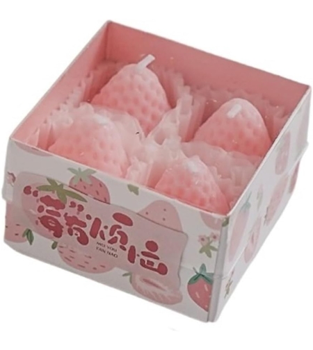 Set 4 Lumanari Parfumate, Flippy, Model Capsunici, Ardere 30 min, 52g, 6.3 x 6.3 x 3.8 cm, Roz