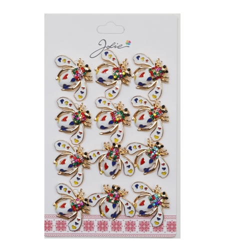 Set 12 Brose Martisor Primavara Albina Alba cu Inimi Colorate