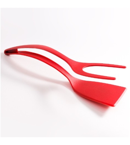 Spatula Multifunctionala tip Cleste, Flippy, Spatula Cleste pentru Gatit, Silicon PP, pentru Alimente, Carne, Paine, 31 x 8.5 cm Rosu
