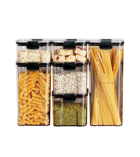 Set 6 Recipiente din Plastic, Flippy, pentru Alimente/Obiecte, Inchidere Ermetica, 2 x 460 ml, 2 x 700 ml, 1 x 1300 ml, 1 x 1800 ml, Transparent