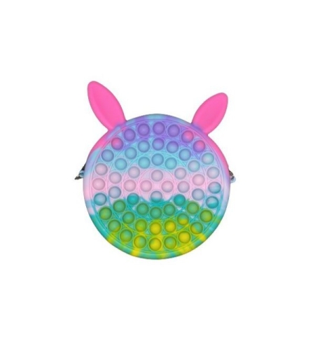 Jucarie antistres din silicon Flippy, Geanta Pop It, 16 cm, Iepuras, Macarons