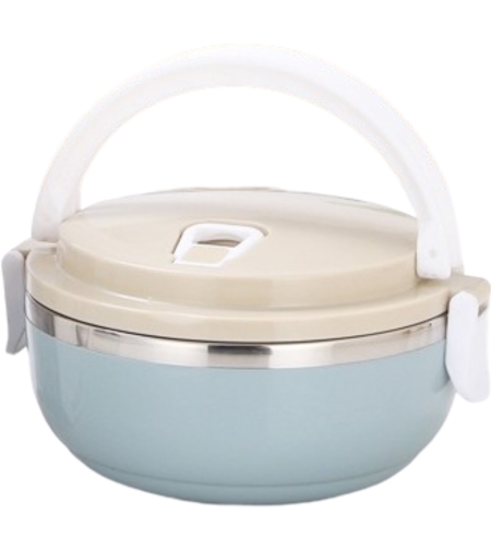 Caserola pentru alimente Flippy, lunch box, 700 ml, otel inoxidabil, maner, valva aerisire, inchidere etansa, 15 x 8.5 cm, albastru