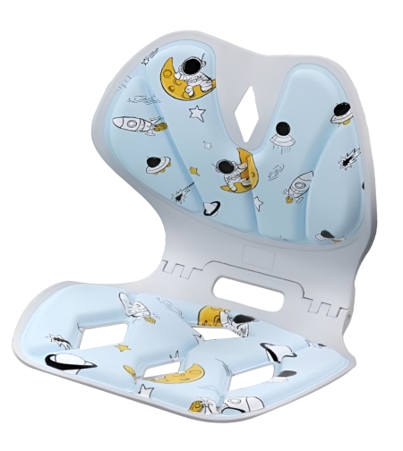 Suport pentru Scaun, Flippy, pentru Corectarea Posturii, Portabil, Pliabil, Ergonomic, Ameliorare Durere, Respirabil, 35x32x30 cm, Marime L, Model Rachete, Albastru