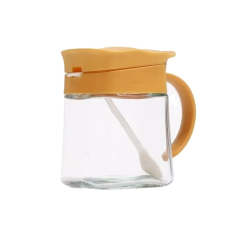 Recipient Condimente, Flippy, din Stilca, 180 ml, cu Maner si Lingurita, 11.3 x 8.2 cm, Capac Ondulat, Galben